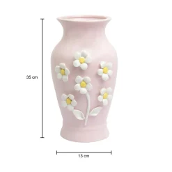 Pear Shape Pink Ceramic Vase with Lily Flowers