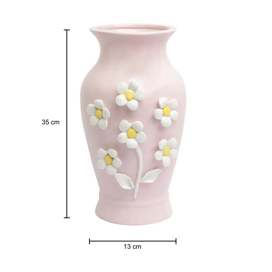 Pear Shape Pink Ceramic Vase with Lily Flowers