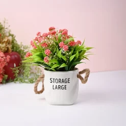 Pink & Green Artificial Flower with Pot - Cylindrical Shape