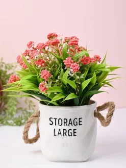 Pink & Green Artificial Flower with Pot - Cylindrical Shape