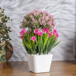 Pink Artificial Flower Pot For Home Decor