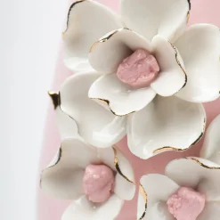 Pink Ceramic Vase - Engraved Floral & Ribbed Pattern, Flower Holder