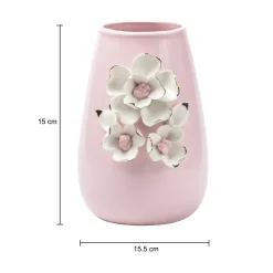 Pink Ceramic Vase - Engraved Floral & Ribbed Pattern, Flower Holder