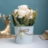 Pink Rose Fake Flowers With Light Blue Pot