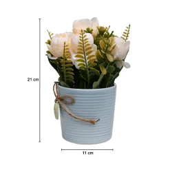 Pink Rose Fake Flowers With Light Blue Pot