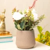 Pink Rose Fake Flowers With Brown Pot