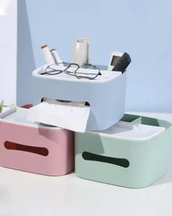 Plastic + Wood, Table Organizer, Geometric, Matt : Finish, Multicolor