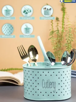 Polka Dot Cutlery Holder - Green