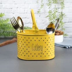 Polka Dot Cutlery Holder - Yellow