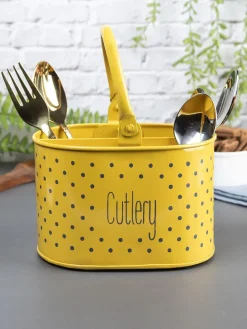 Polka Dot Cutlery Holder - Yellow