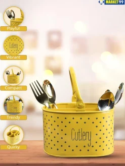 Polka Dot Cutlery Holder - Yellow