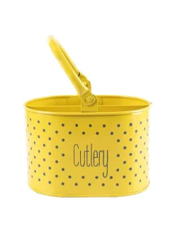 Polka Dot Cutlery Holder - Yellow