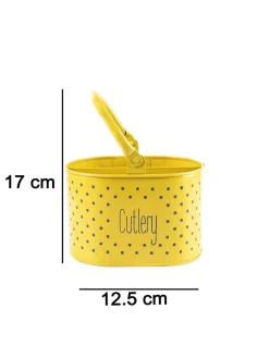 Polka Dot Cutlery Holder - Yellow