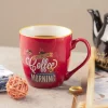 Red Ceramic Coffee Mug - 400mL "Oremium Coffee For A Beautiful Morning"