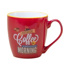 Red Ceramic Coffee Mug - 400mL "Oremium Coffee For A Beautiful Morning"
