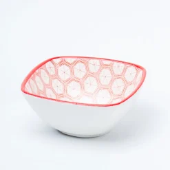 Red Ceramic Dish, Pack Of 3 - Geometric Pattern Serveware