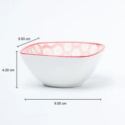 Red Ceramic Dish, Pack Of 3 - Geometric Pattern Serveware