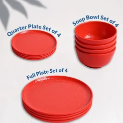 Red Hammered Melamine Dinner Set – 12 Pcs