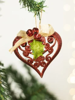 Red Heart - Christmas Hanging Ornaments- Heart Set Of 2 Pcs