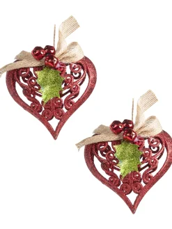 Red Heart - Christmas Hanging Ornaments- Heart Set Of 2 Pcs