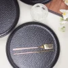 Round Full Plates, Black, Hammered Melamine, Pack Of 6