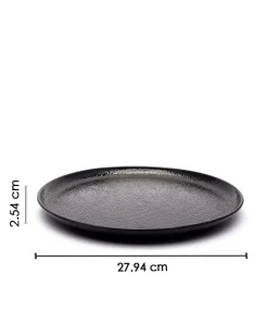Round Full Plates, Black, Hammered Melamine, Pack Of 6
