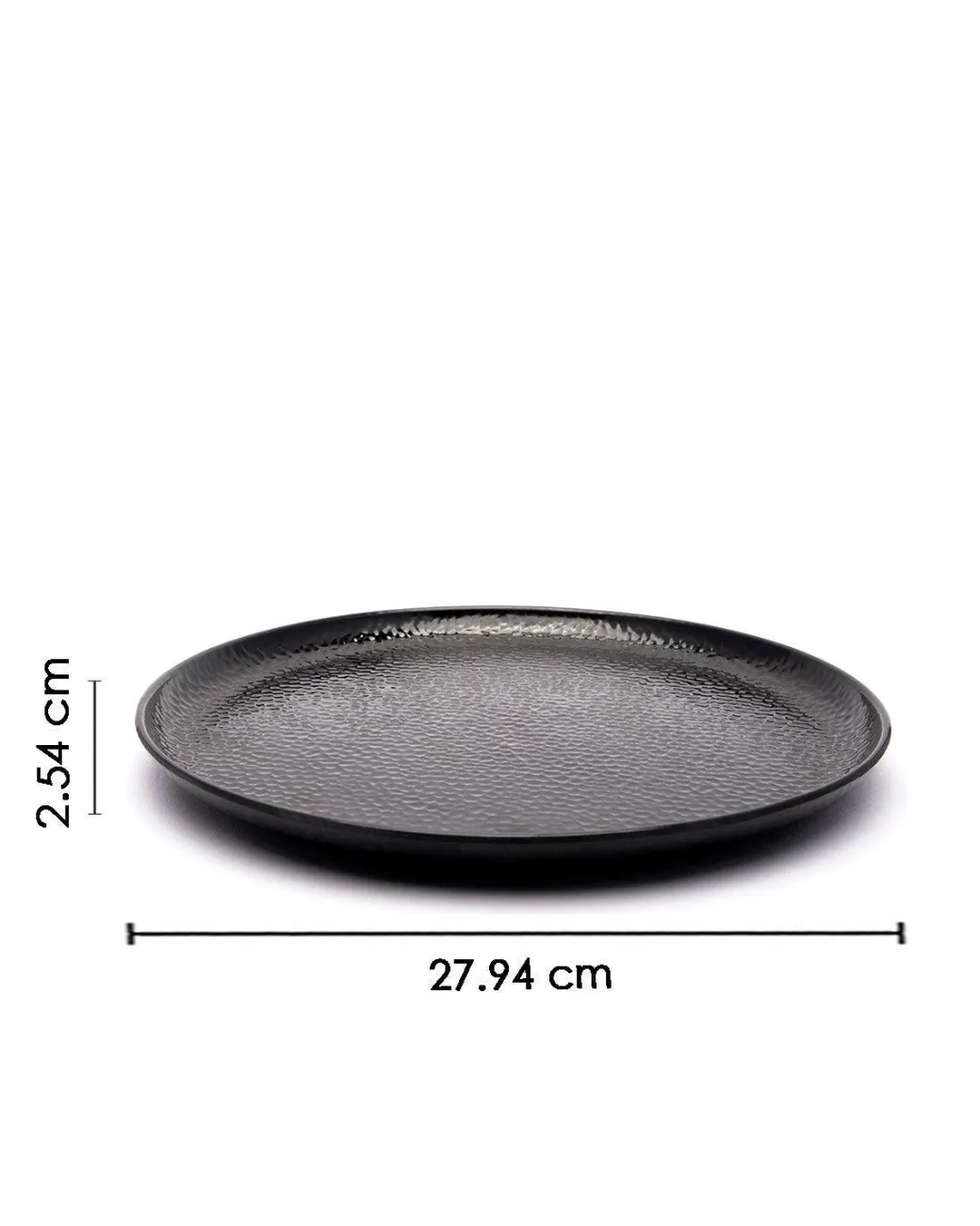 Round Full Plates, Black, Hammered Melamine, Pack Of 6