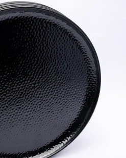 Round Full Plates, Black, Hammered Melamine, Pack Of 6
