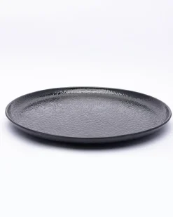 Round Full Plates, Black, Hammered Melamine, Pack Of 6