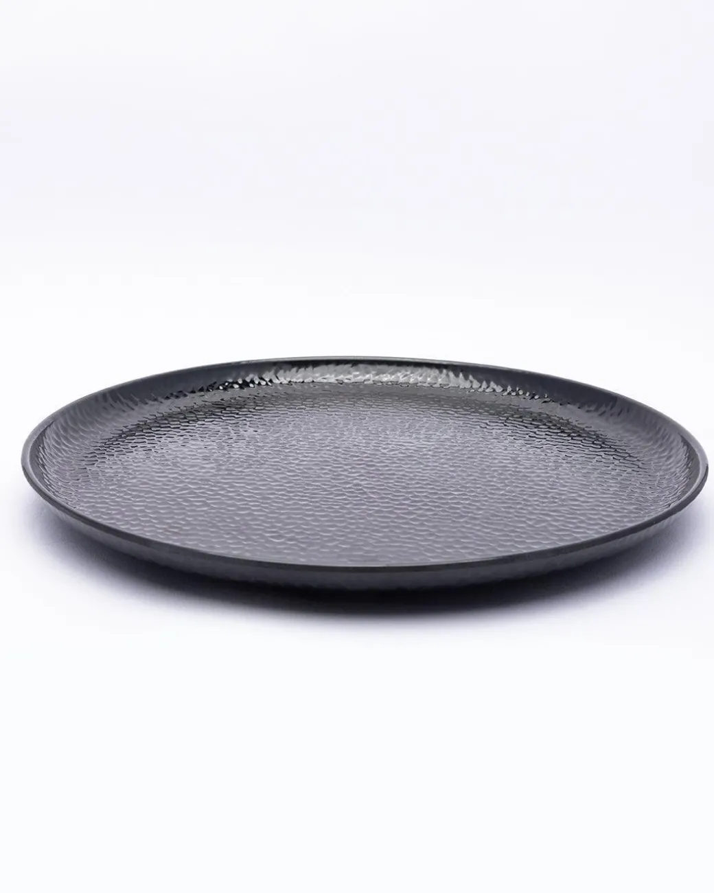 Round Full Plates, Black, Hammered Melamine, Pack Of 6