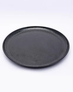 Round Full Plates, Black, Hammered Melamine, Pack Of 6