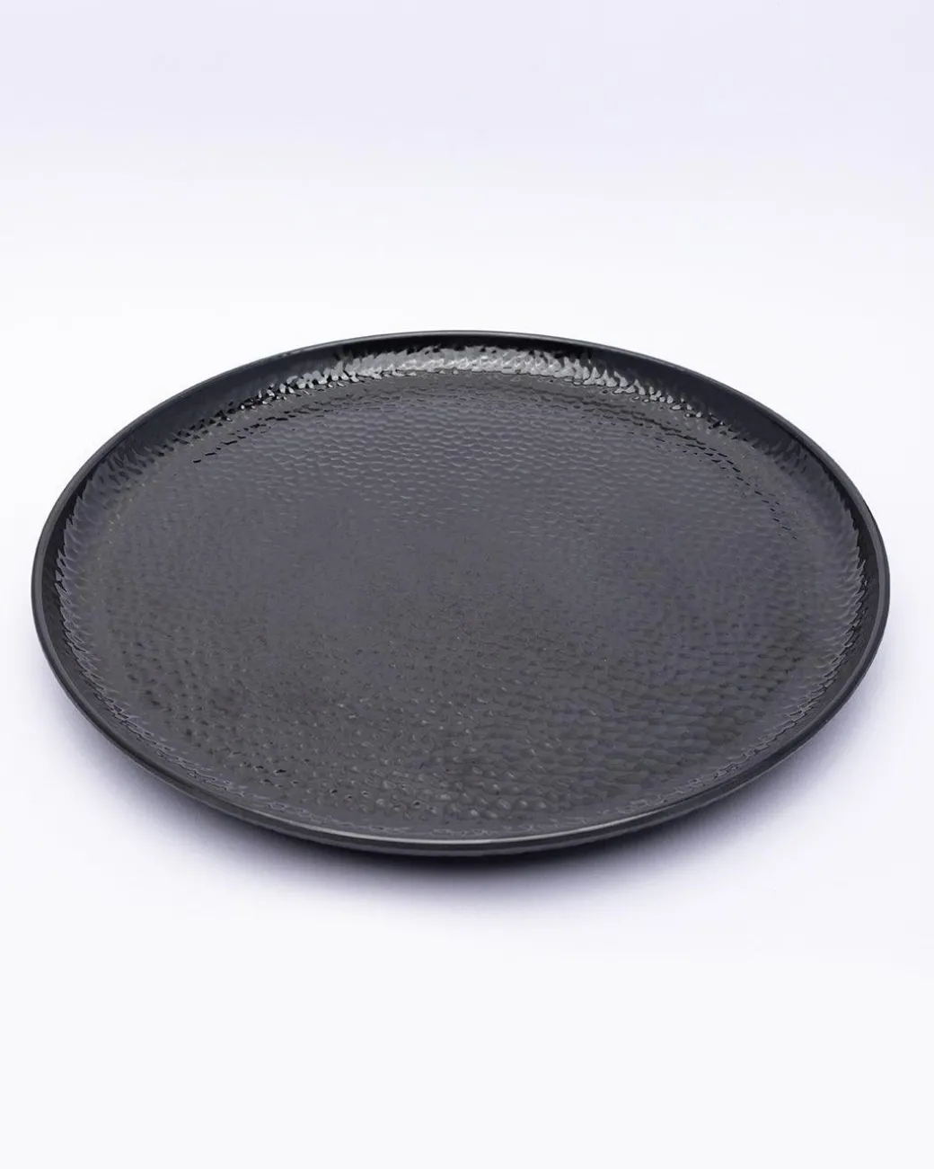 Round Full Plates, Black, Hammered Melamine, Pack Of 6