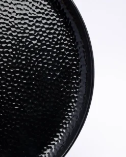 Round Full Plates, Black, Hammered Melamine, Pack Of 6