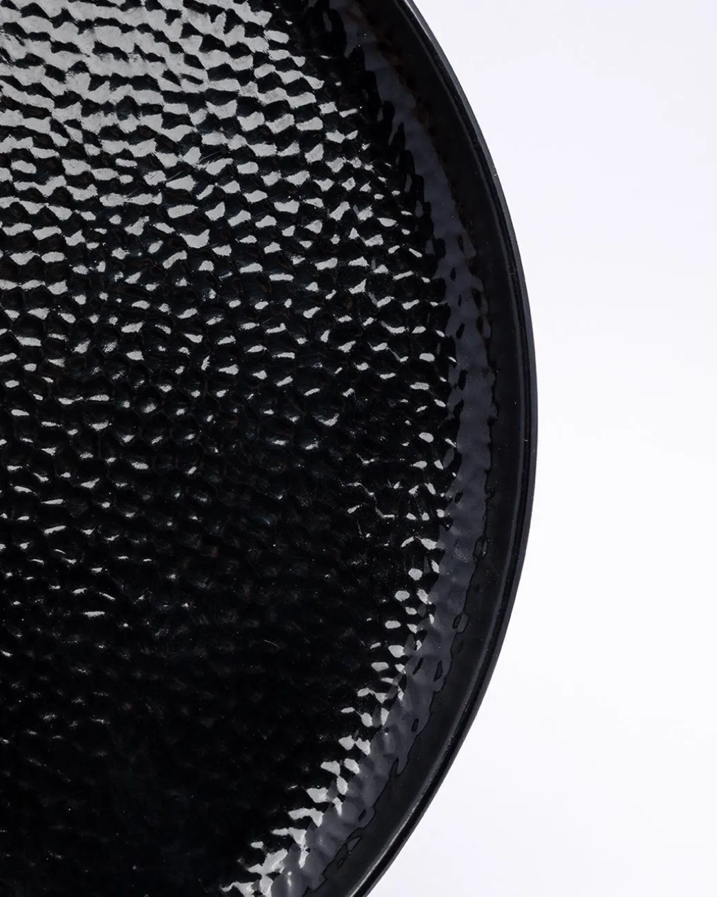 Round Full Plates, Black, Hammered Melamine, Pack Of 6