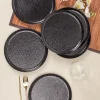 Round Quarter Plates, Half Plates, Dinner Set, Hammered Melamine, Black, Pack of 6