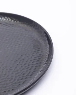 Round Quarter Plates, Half Plates, Dinner Set, Hammered Melamine, Black, Pack of 6