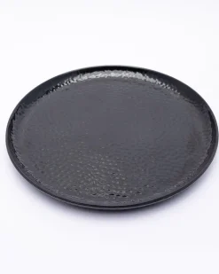 Round Quarter Plates, Half Plates, Dinner Set, Hammered Melamine, Black, Pack of 6