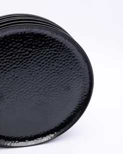 Round Quarter Plates, Half Plates, Dinner Set, Hammered Melamine, Black, Pack of 6