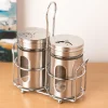 Salt & Pepper Set, Silver, Glass & Stainless Steel, Set of 2, 100 mL