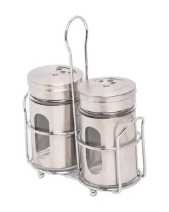 Salt & Pepper Set, Silver, Glass & Stainless Steel, Set of 2, 100 mL