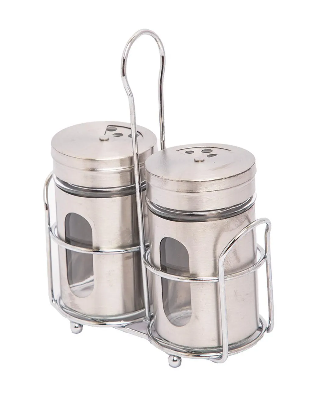 Salt & Pepper Set, Silver, Glass & Stainless Steel, Set of 2, 100 mL