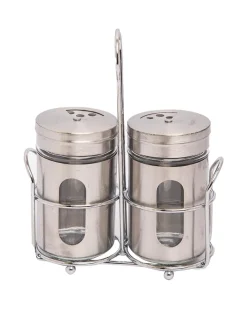 Salt & Pepper Set, Silver, Glass & Stainless Steel, Set of 2, 100 mL