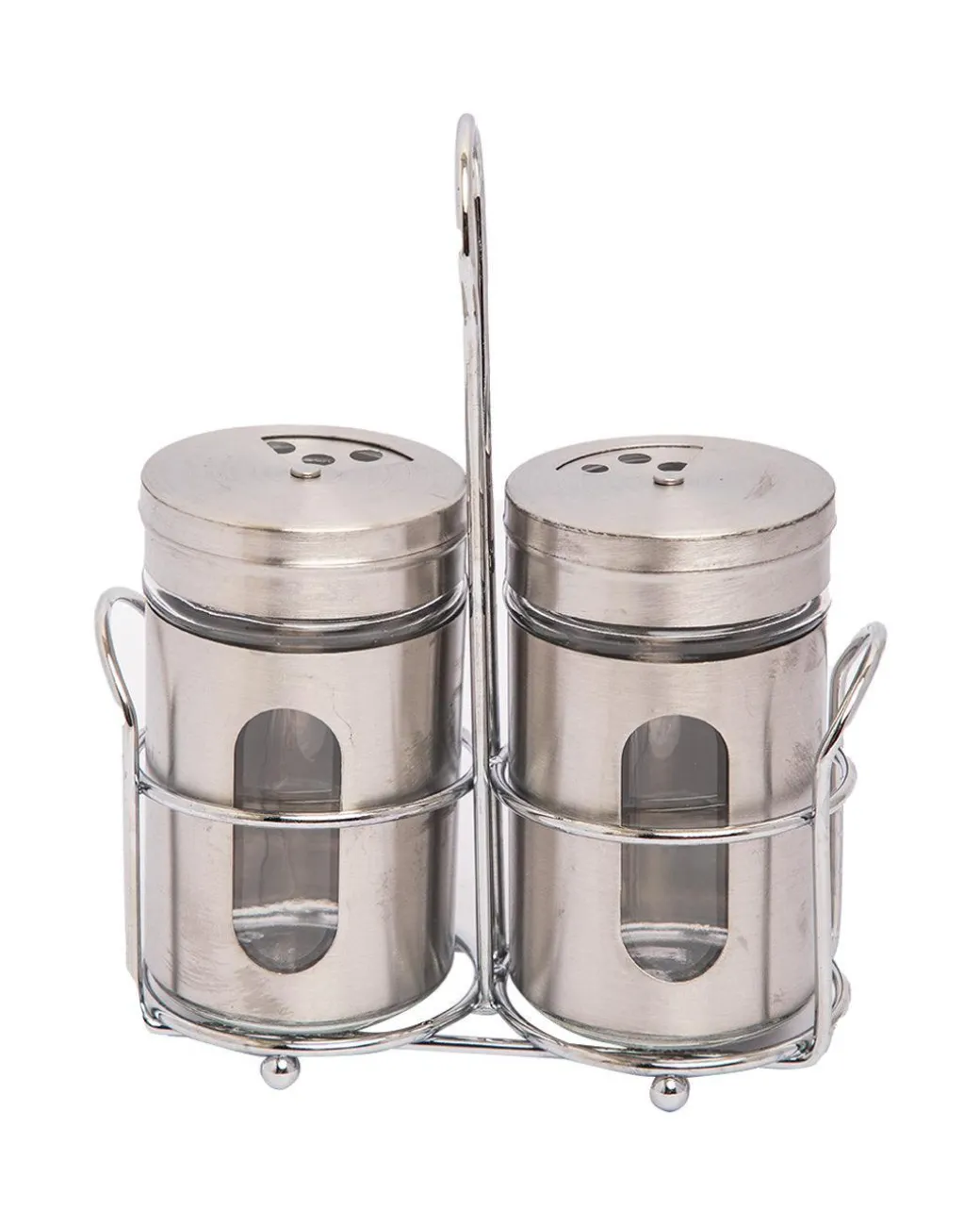 Salt & Pepper Set, Silver, Glass & Stainless Steel, Set of 2, 100 mL