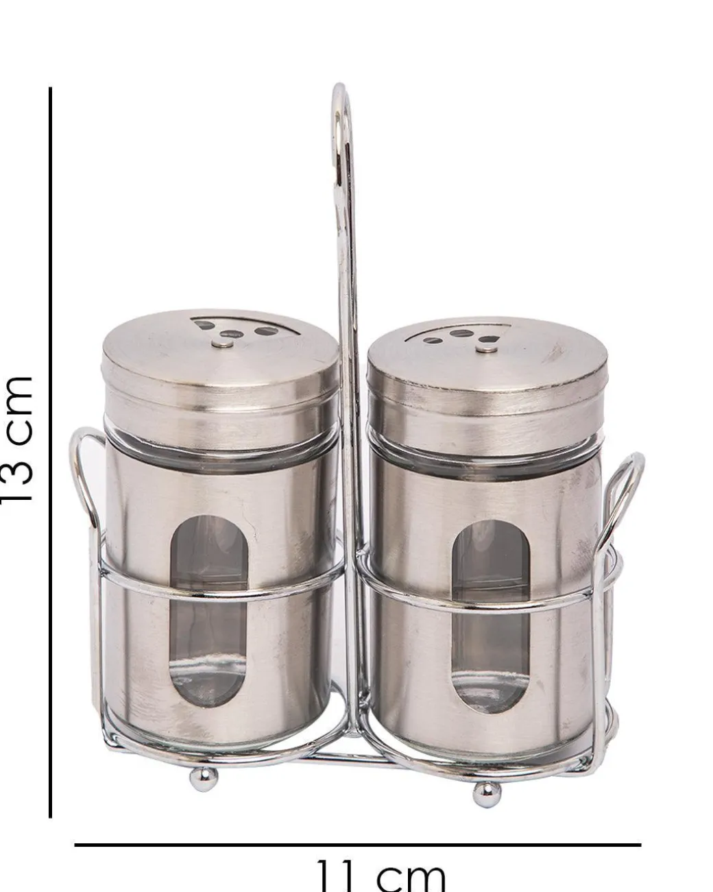 Salt & Pepper Set, Silver, Glass & Stainless Steel, Set of 2, 100 mL