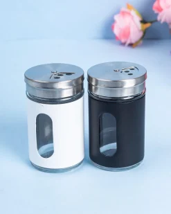 Salt & Pepper Shaker, Black & White, Stainless Steel & Glass, Set of 2