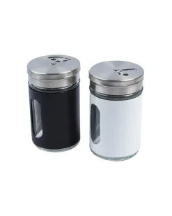 Salt & Pepper Shaker, Black & White, Stainless Steel & Glass, Set of 2
