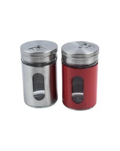 Salt & Pepper Shaker, Red & Silver, Stainless Steel, Set of 2