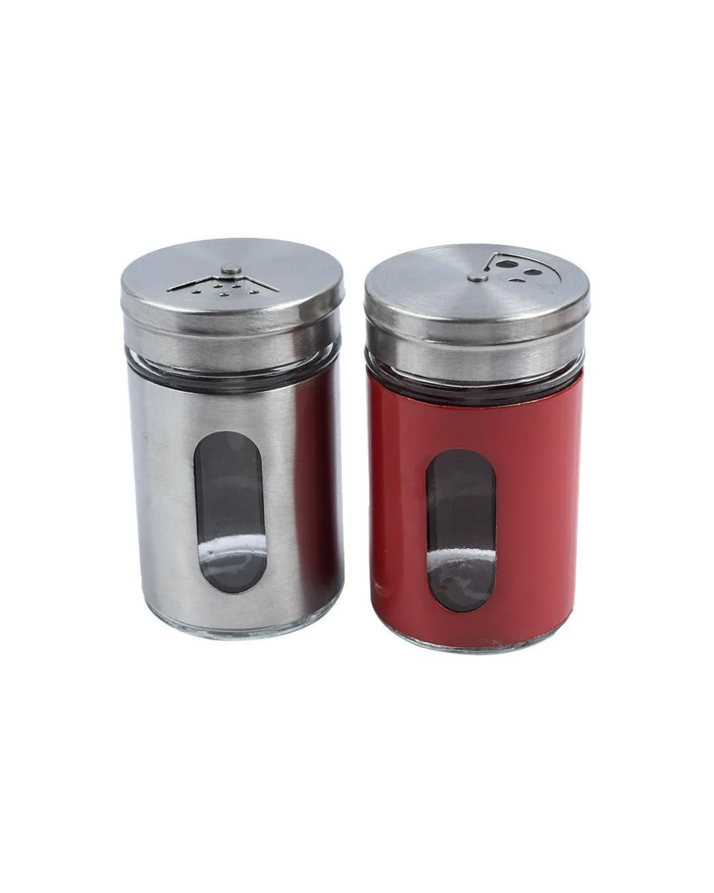 Salt & Pepper Shaker, Red & Silver, Stainless Steel, Set of 2