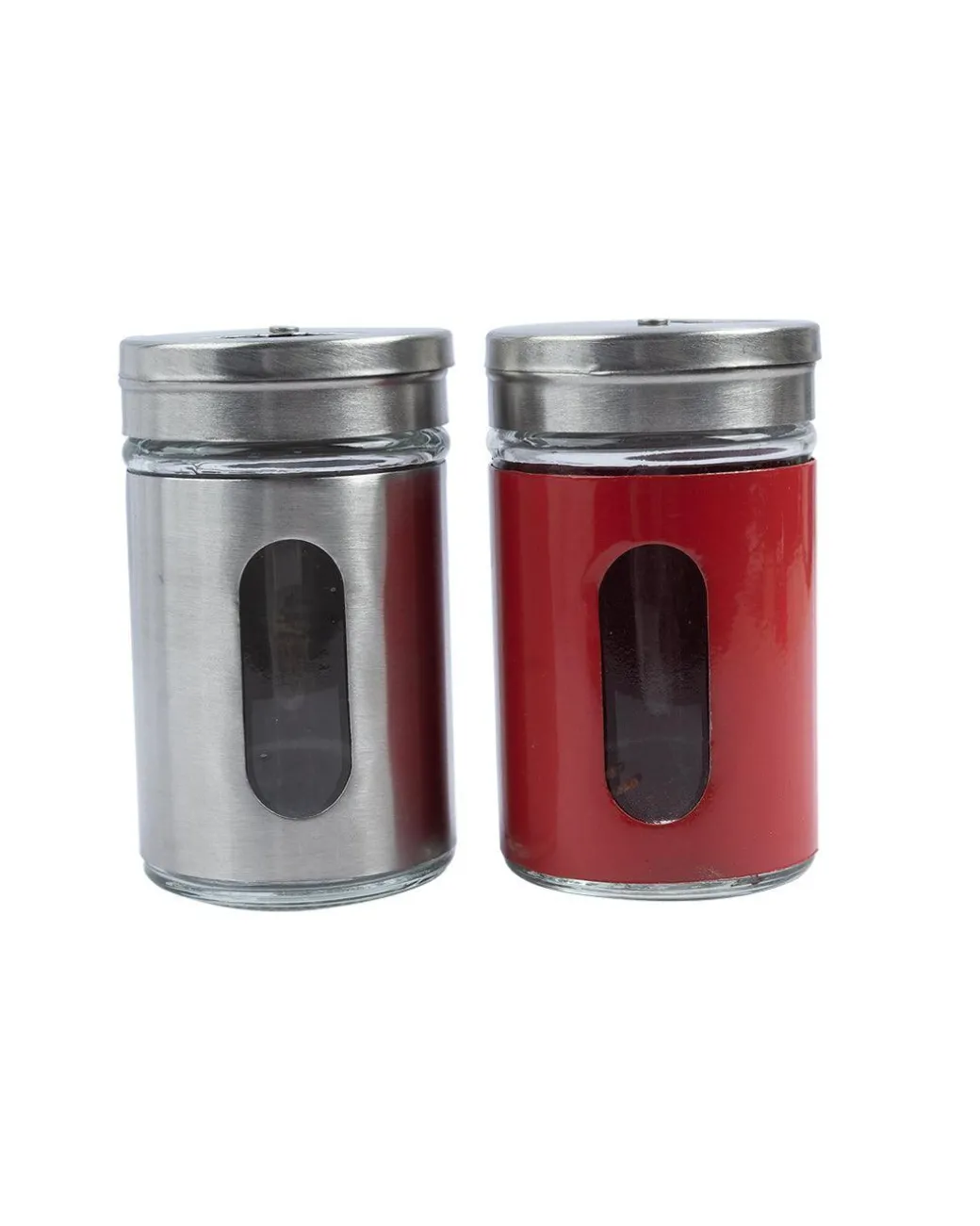 Salt & Pepper Shaker, Red & Silver, Stainless Steel, Set of 2