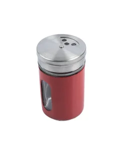 Salt & Pepper Shaker, Red & Silver, Stainless Steel, Set of 2
